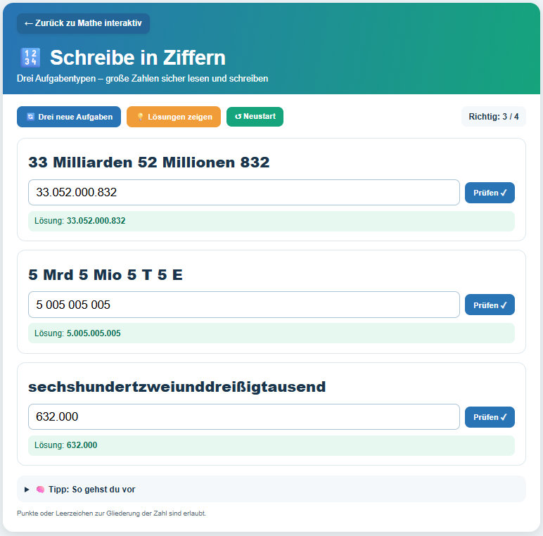 Schreibe in Ziffern